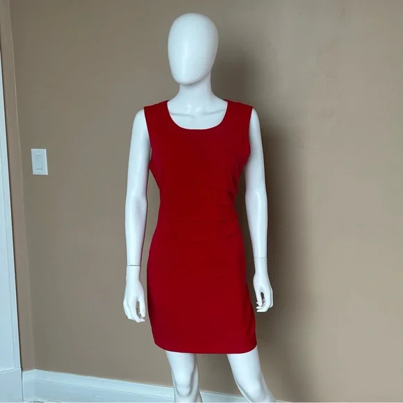 Calvin Klein Red Sheath Mini Dress Scoop Neck Sleeveless - Picture 2 of 10